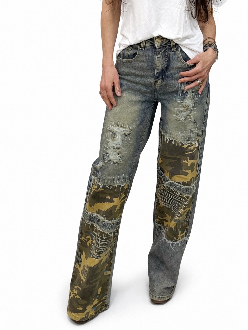 AMERICAN BAZI Distressed Vintage Patchwork Jeans